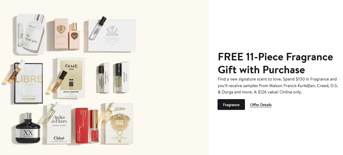 Detailed list of 11 luxury perfume samples from Nordstrom
