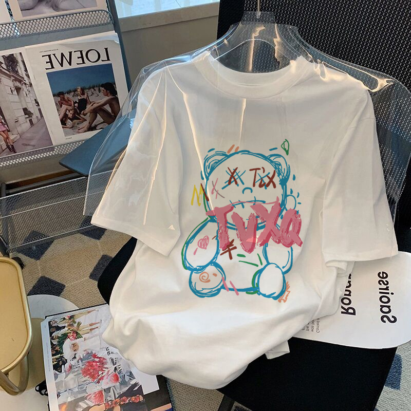 拍3件【秘印】新款潮牌卡通宽松情侣短袖