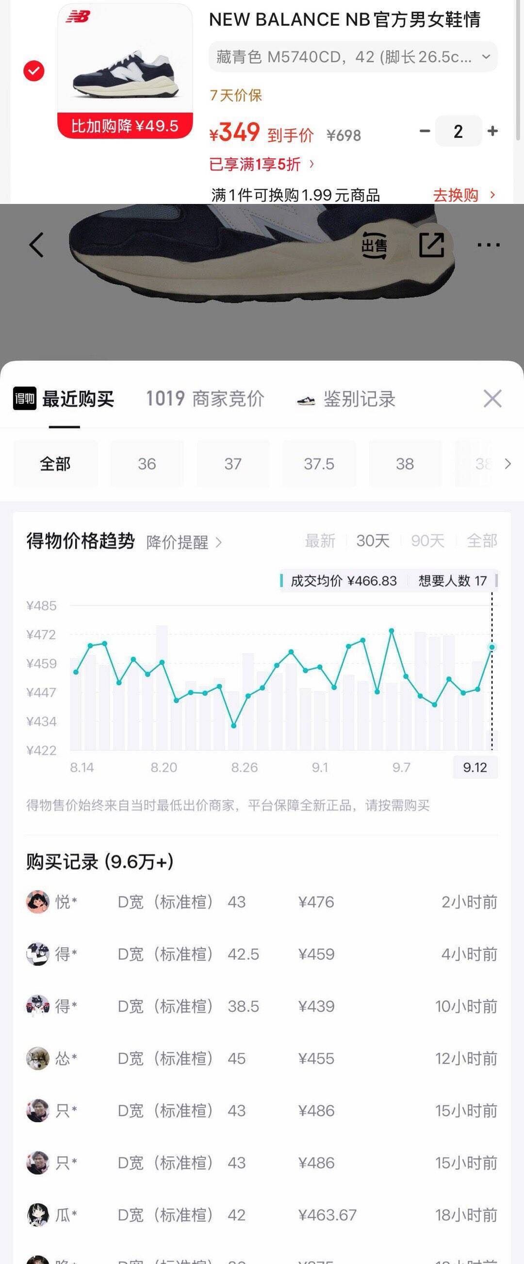 得物489元降至349元！男码拍2享五折