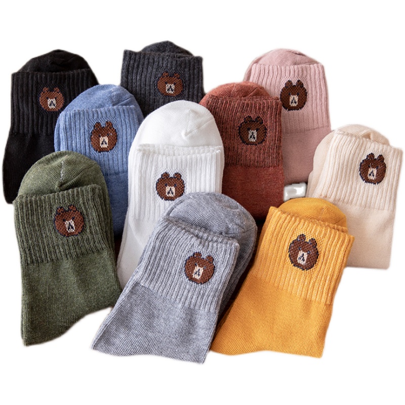 中筒袜秋冬小熊女袜10双装