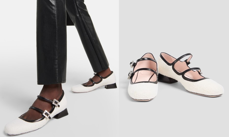 Roger Vivier crystal-embellished bouclé wool Mary Jane pumps.