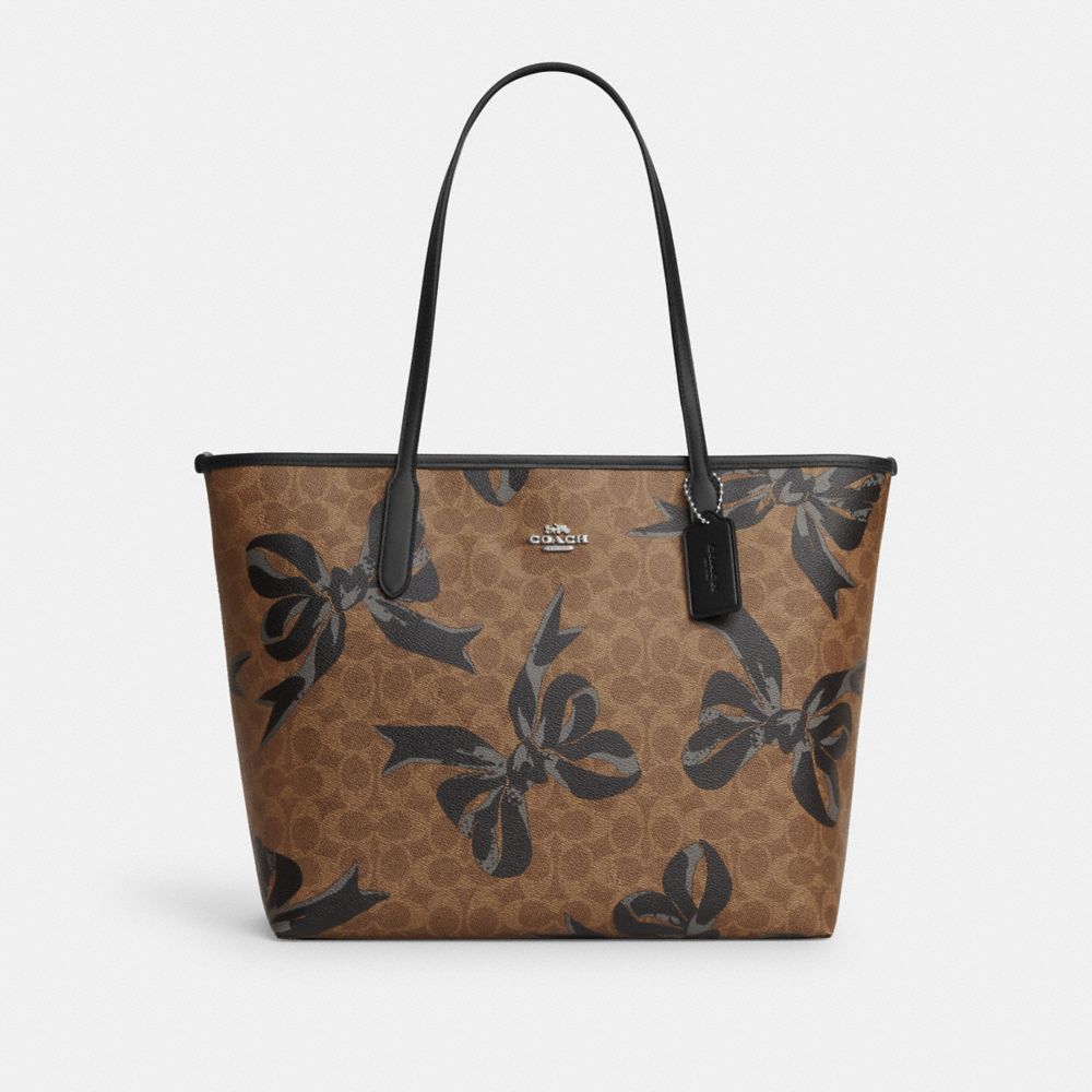 coach city tote bag in signature canvas with bow print CY652-SVXB4