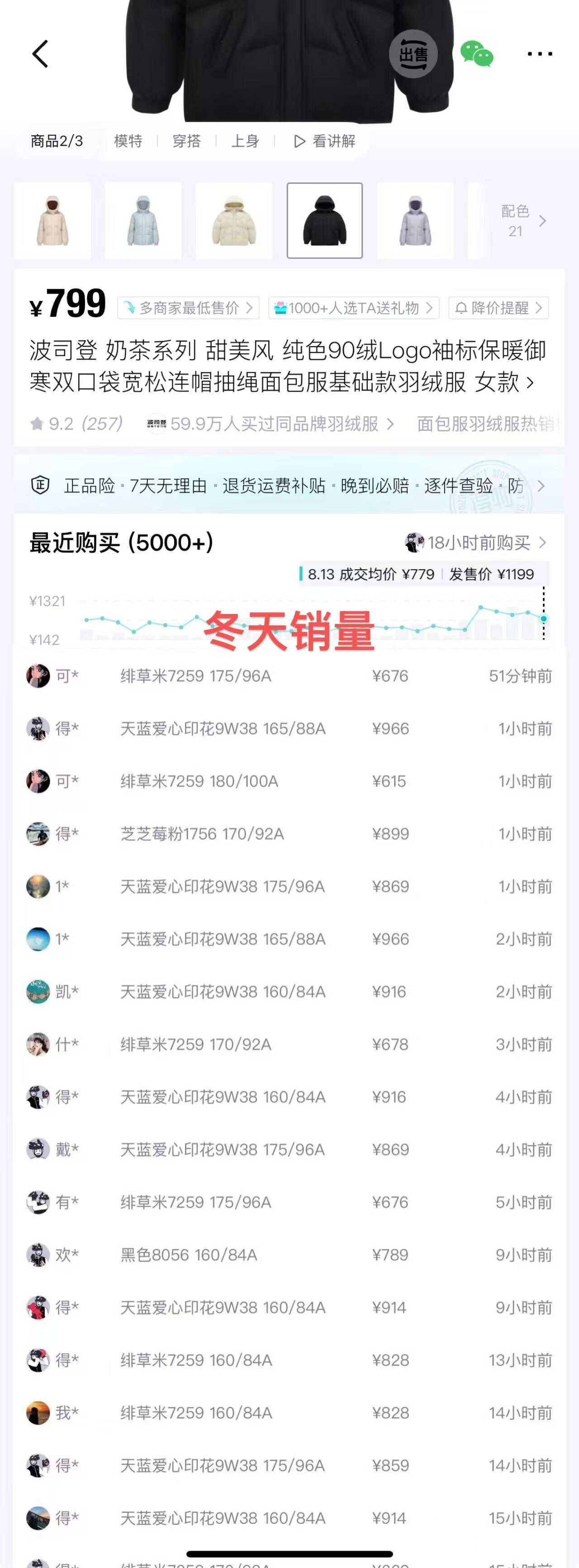 波司登奶茶系列羽绒服五折到手439元