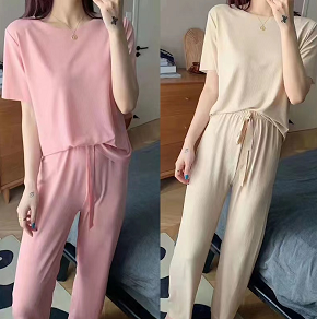 【秒杀】13.56元包邮！薄款短袖冰丝睡衣女两件套装