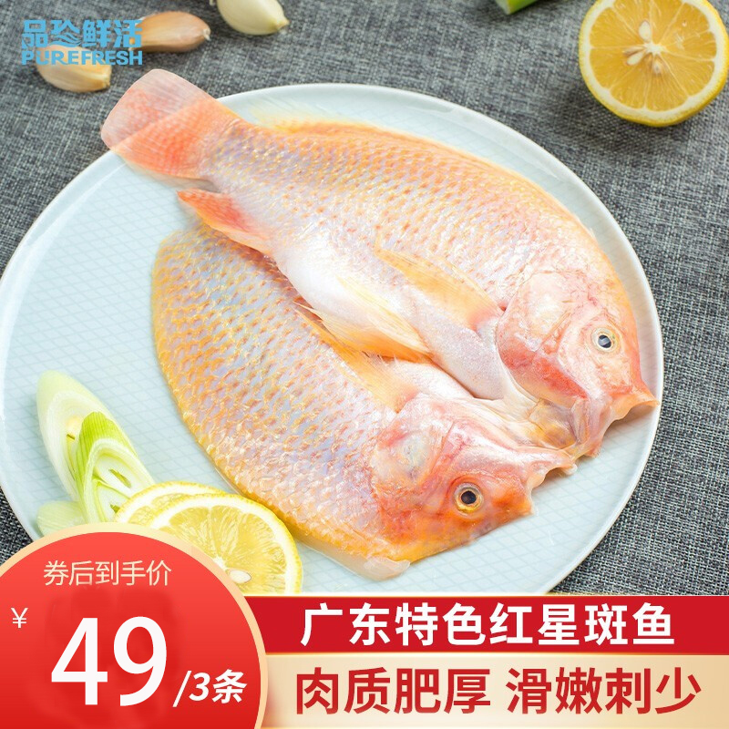 【到手49元包邮】品珍鲜活 生鲜鱼类三去净膛红星斑 300g*3条