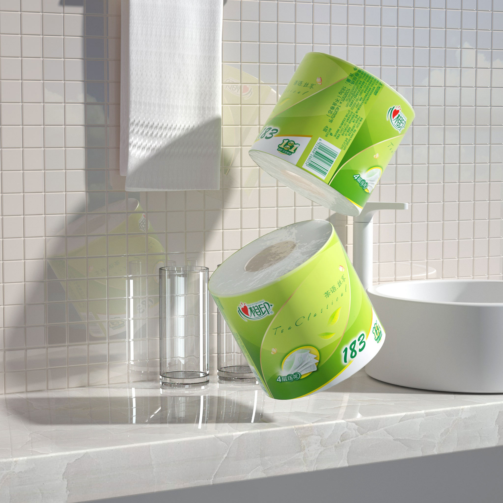 心相印茶语丝享四层茶叶压花卷筒卫生纸