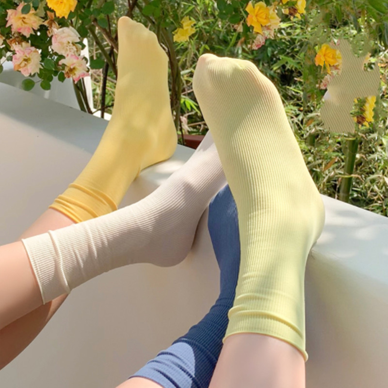 【可签到】冰丝长筒薄款纯色堆堆袜3双