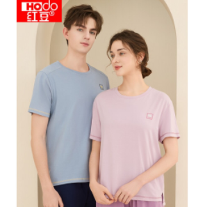 54元包邮！红豆  夏季新款情侣全棉睡衣可外穿上衣+裤子