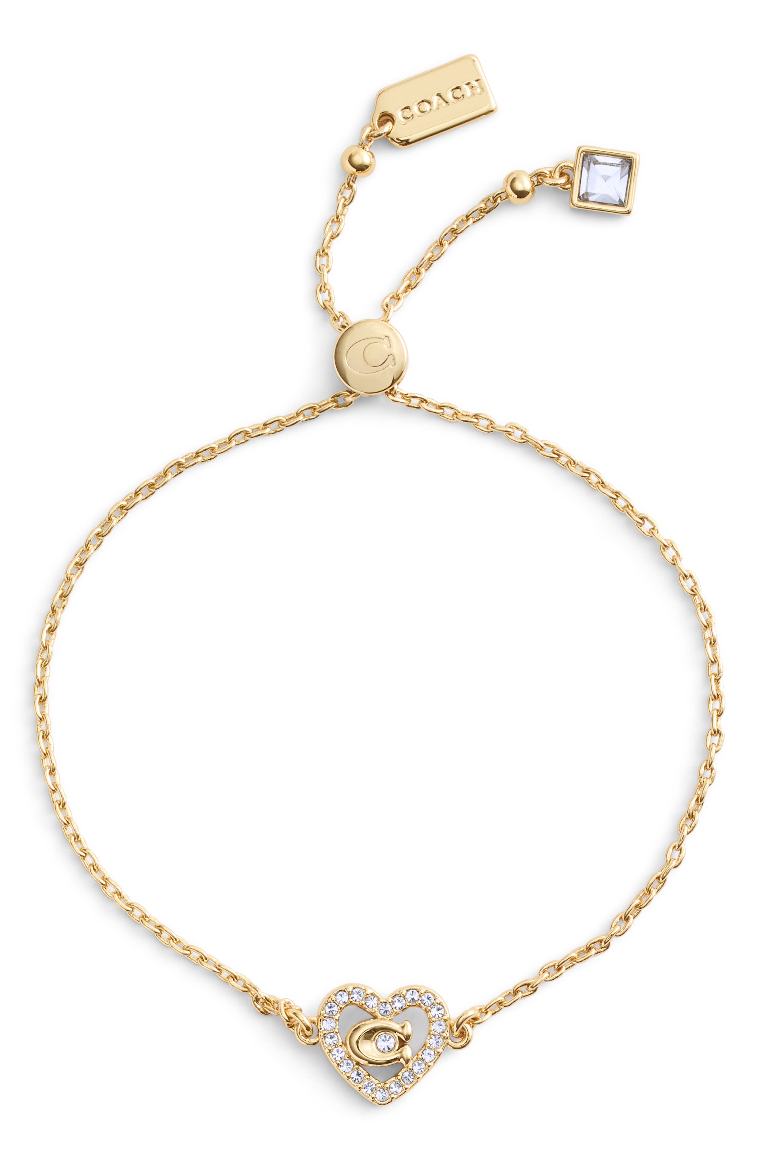 COACH Pavé Heart Pendant Slider Bracelet