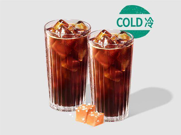 星巴克双杯冰海盐焦糖风味美式大杯兑换券，券后价45.50元