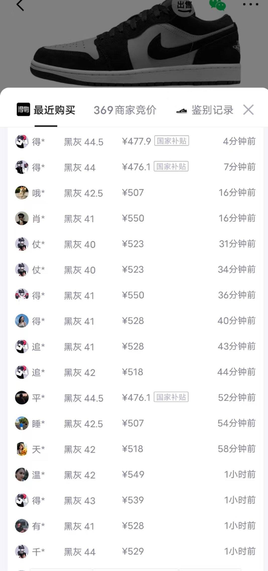 耐克 Aj1 黑灰鞋到手446元