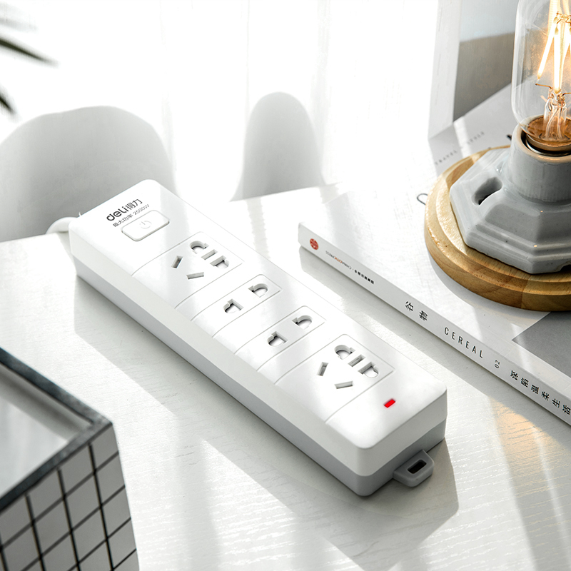 可签到【得力】新国标4插位多功能插板