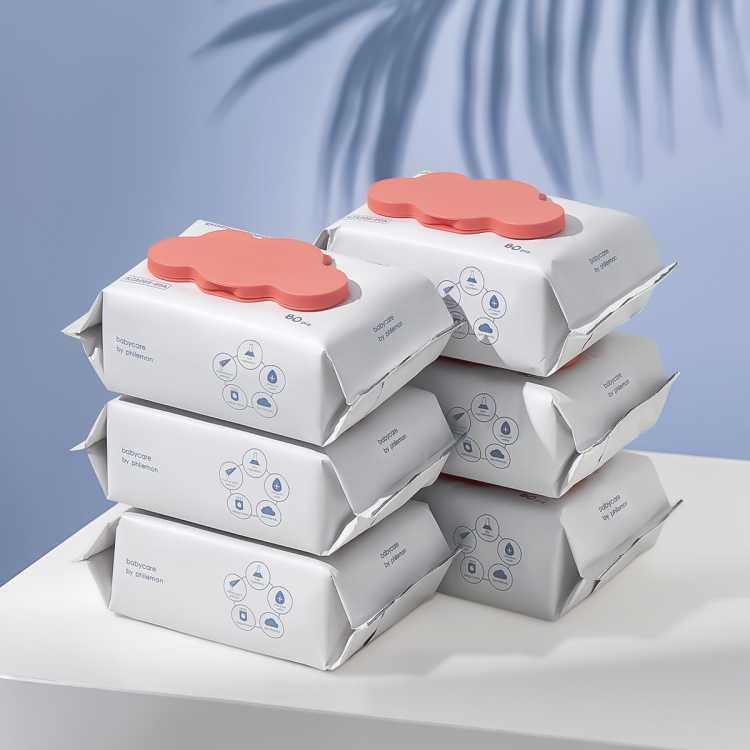 【加厚不脏手】宝宝新生儿湿纸巾带盖80抽6包