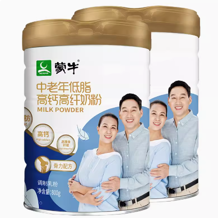70.3元包邮！蒙牛中老年人低脂高钙高纤奶粉800g*2罐（返5元猫卡）