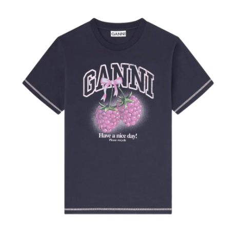 Ganni 新款黑色树莓明线短袖限时好价