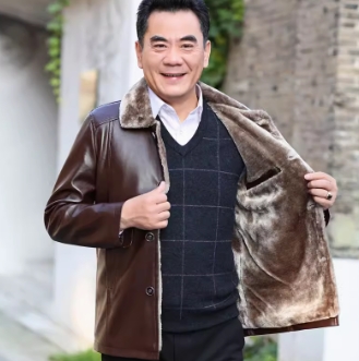 59元包邮！沃雷纳 男士加绒加厚皮夹克