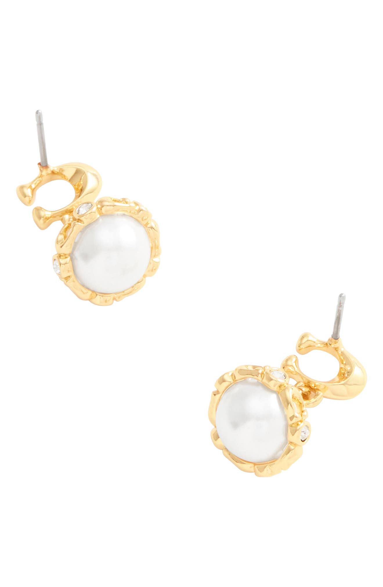 COACH Faux Pearl Orb Drop Earrings