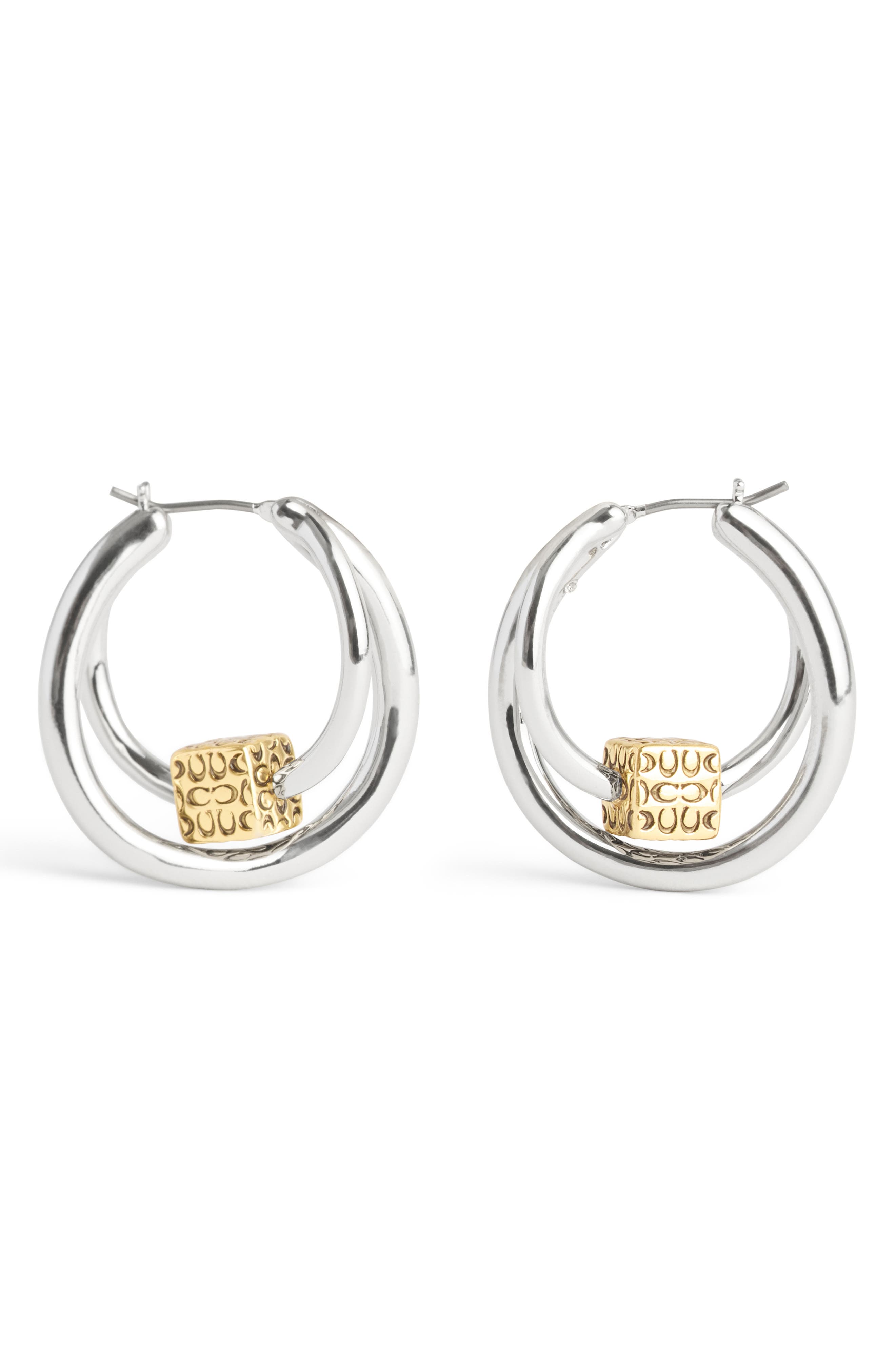 COACH C Cube Double Hoop Earrings