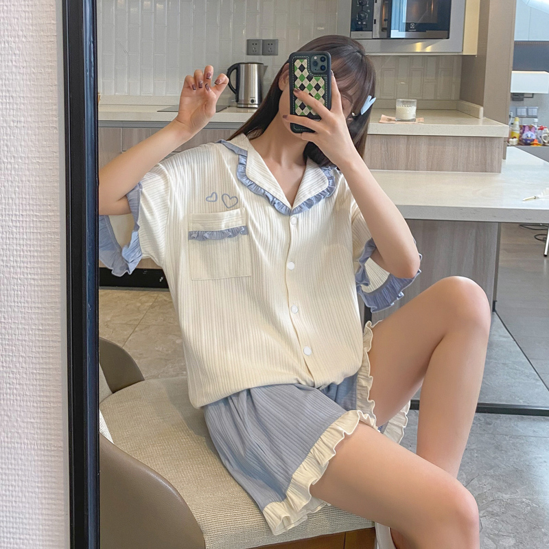 可爱伴睡衣女士夏季纯棉短袖短裤家居服