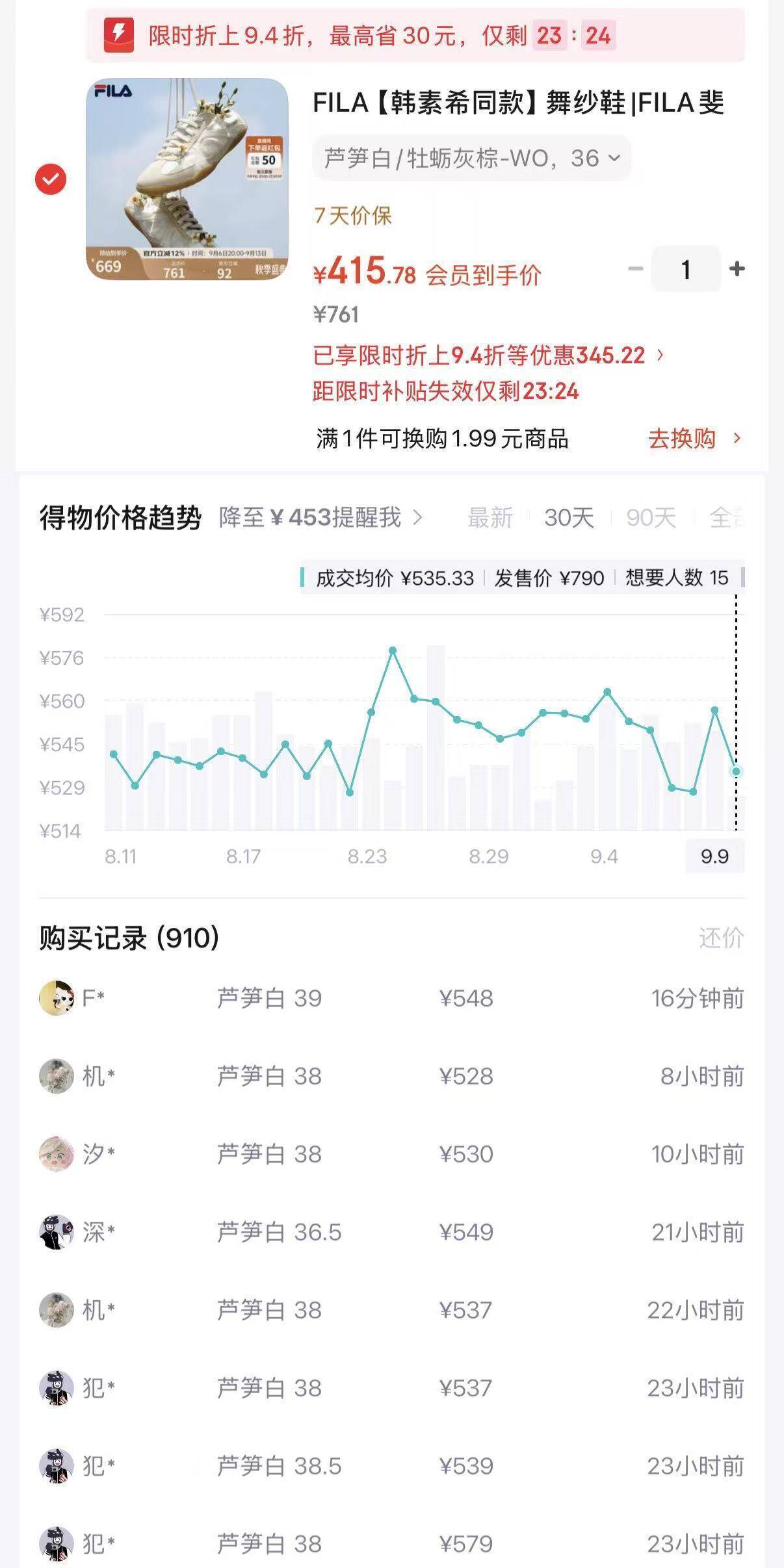 斐乐柔雾鞋到手365元，得物价537元立省172！