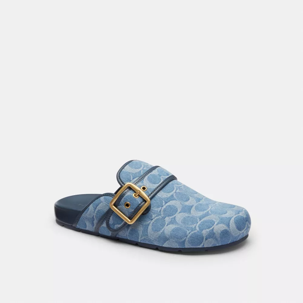 coach archival buckle clog in regenerative cotton signature denim CDF42-IND