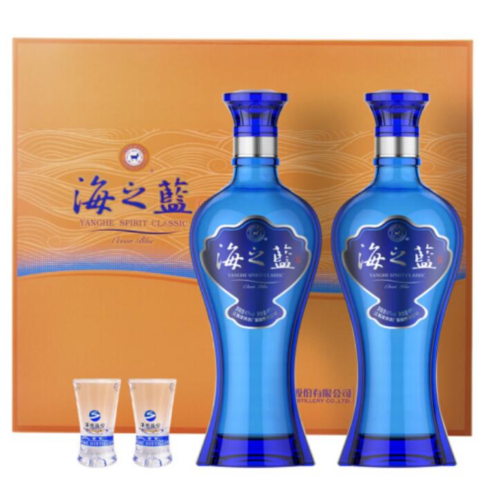 209元包邮！洋河蓝色经典 海之蓝 42度 新年白酒礼盒装 480ml*2瓶白酒
