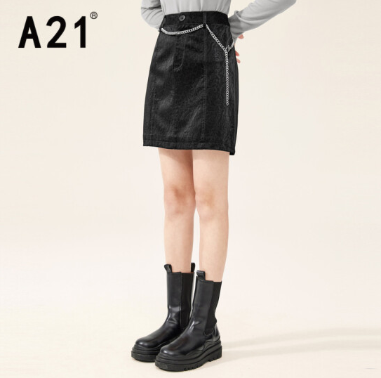 34元包邮！A21女装梭织高腰A摆短裙