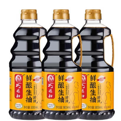 15.9元包邮！巧媳妇鲜味生抽800ML×3瓶