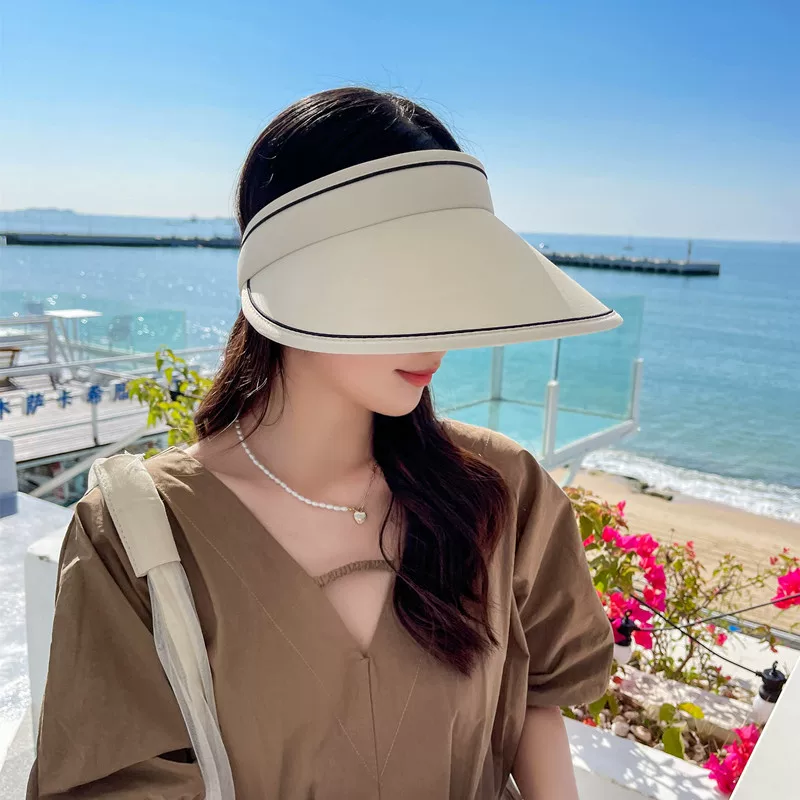 空顶遮阳帽女春夏户外防晒帽子夏天遮脸防紫外线发箍大帽檐太阳帽