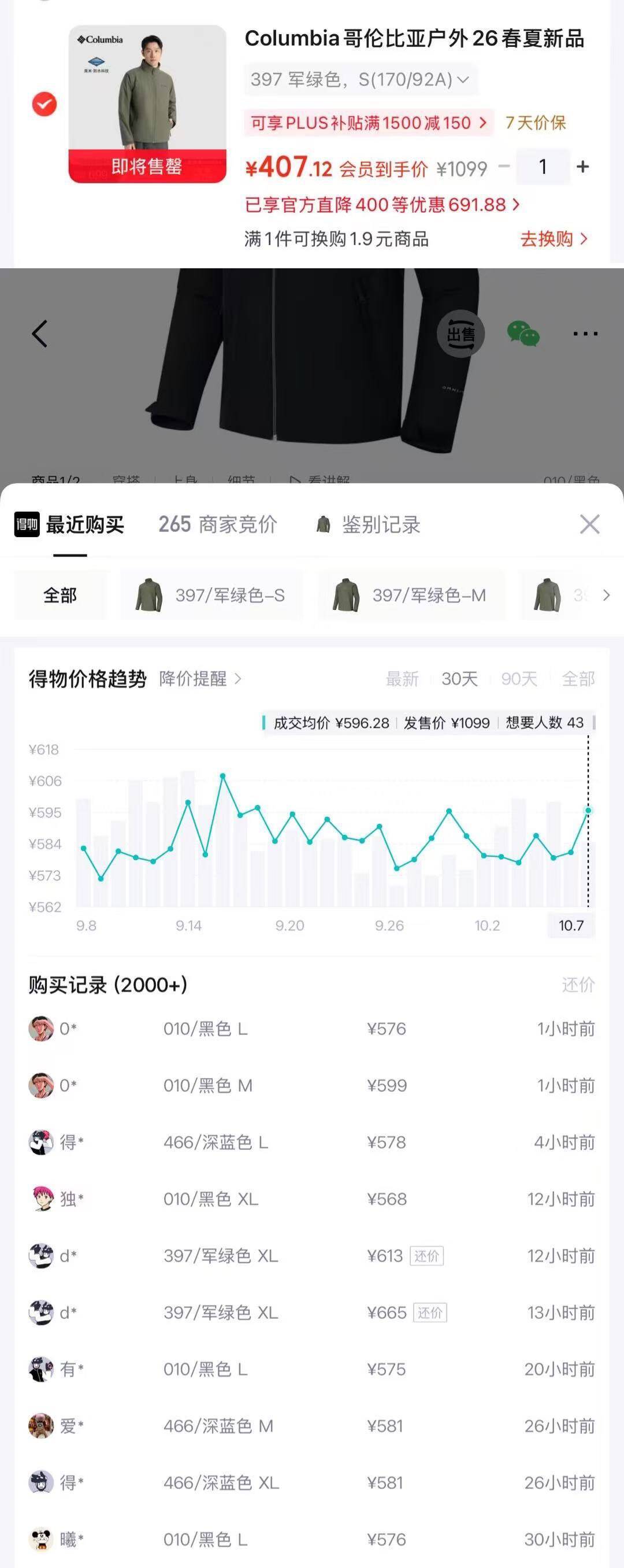 哥伦比亚立领冲锋衣积分券到手380