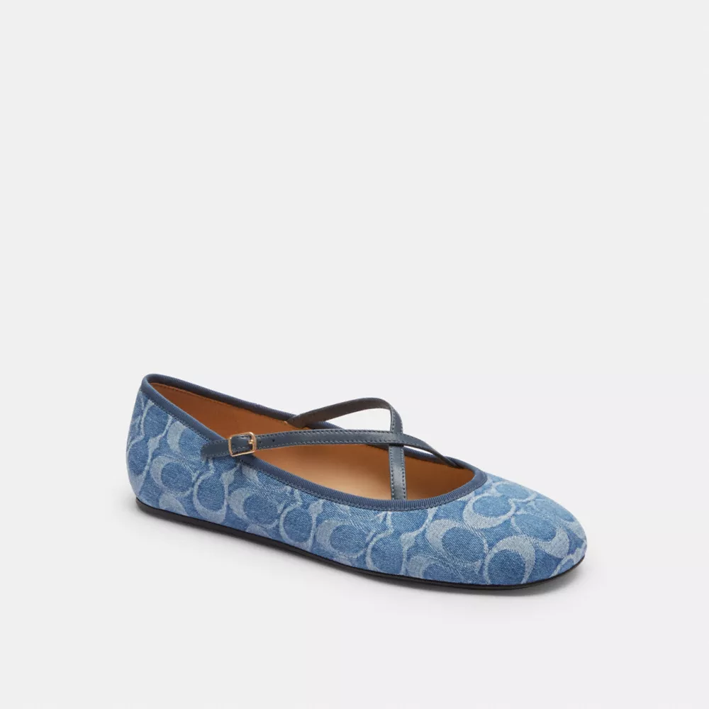 coach phoebe ballet flat in signature denim CDF63-IND