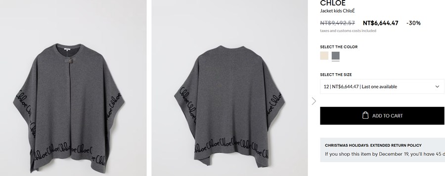 Child wearing a Chloe kids' cape with script logo.