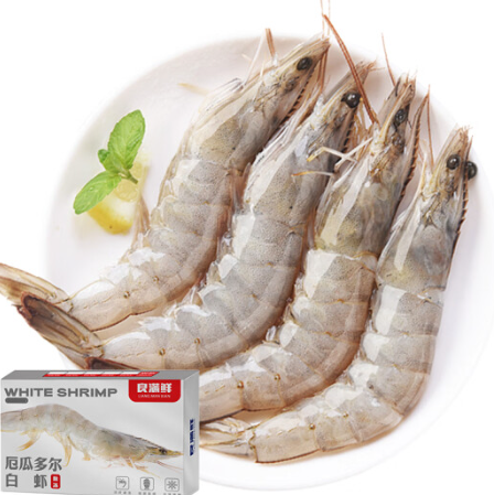 69.9元包邮！小龙鱼 良满鲜 厄瓜多尔白虾500g/盒*2斤
