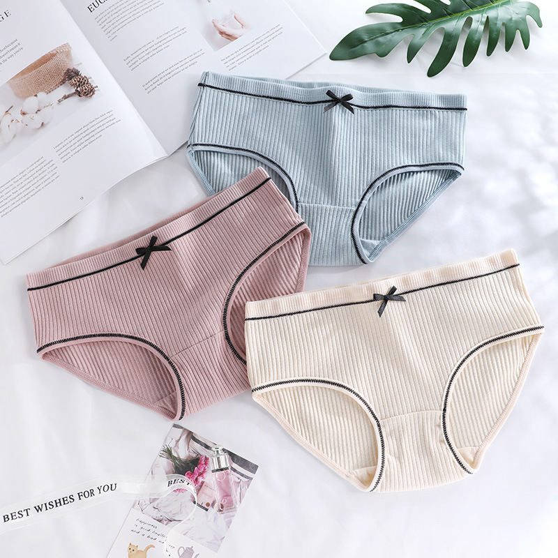 【5条装】蝶结内裤螺纹纯棉女中低腰大码