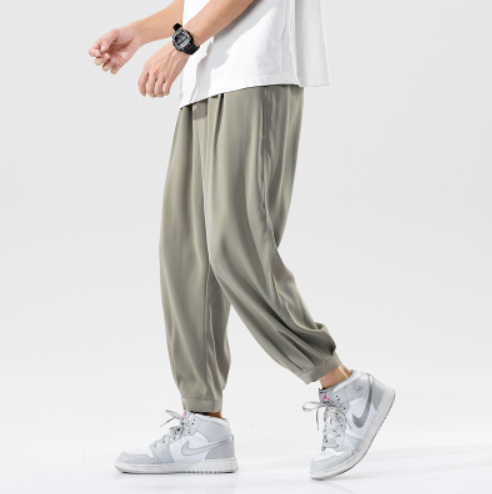 39.9元包邮！三橙 夏季薄冰丝哈伦束裤男