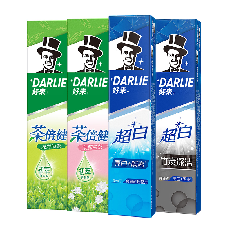 黑人牙膏超白茶家庭190g*4支