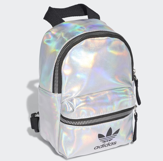 adidas阿迪达斯 三叶草镭射银色双肩包