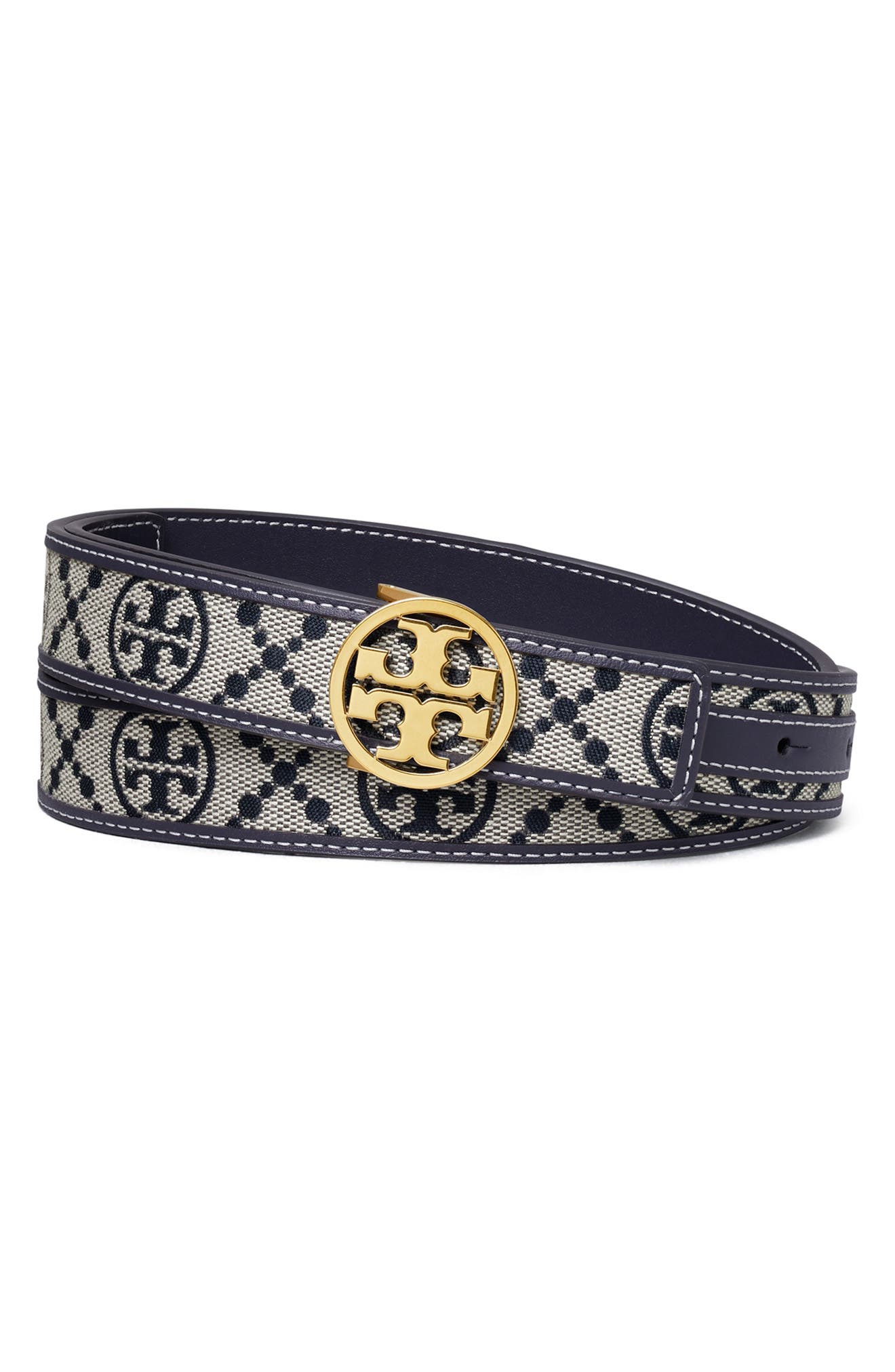 Tory Burch Miller T Monogram Jacquard & Leather Belt