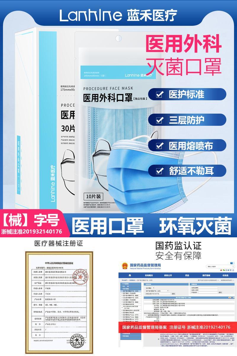 【蓝禾医疗】非独立100只医用外科口罩