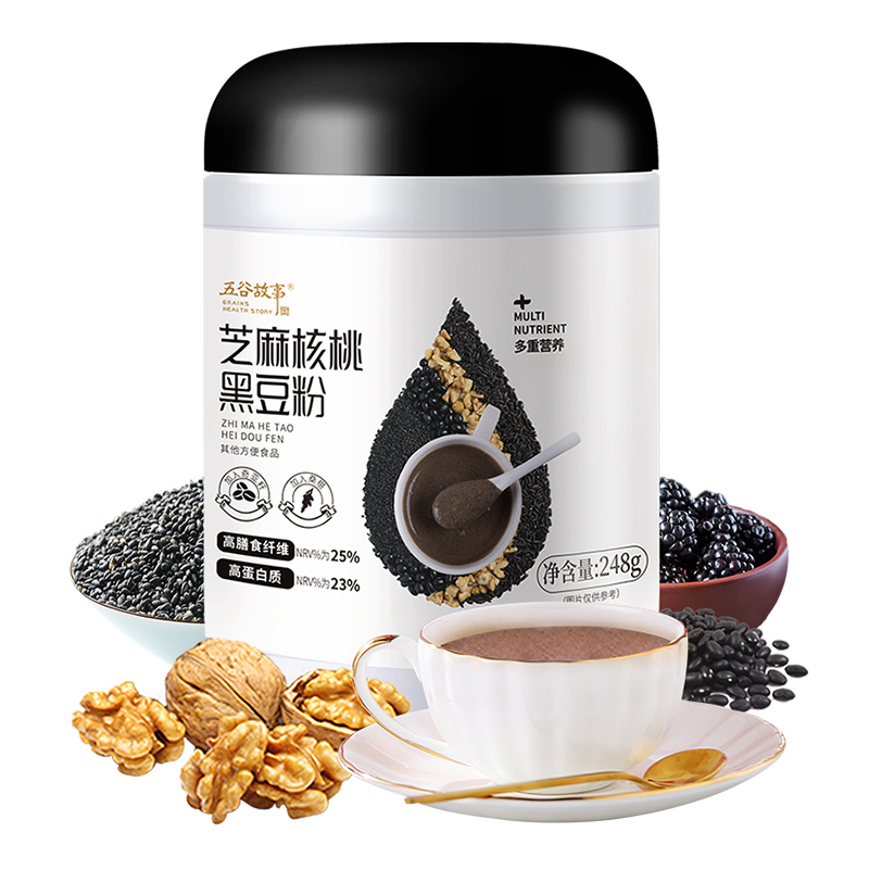 【五谷故事】芝麻核桃黑豆粉248g/罐
