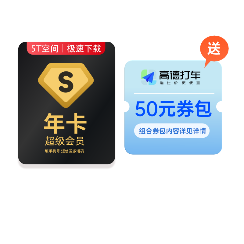 百度网盘超级VIP年卡【送50元高德打车券】