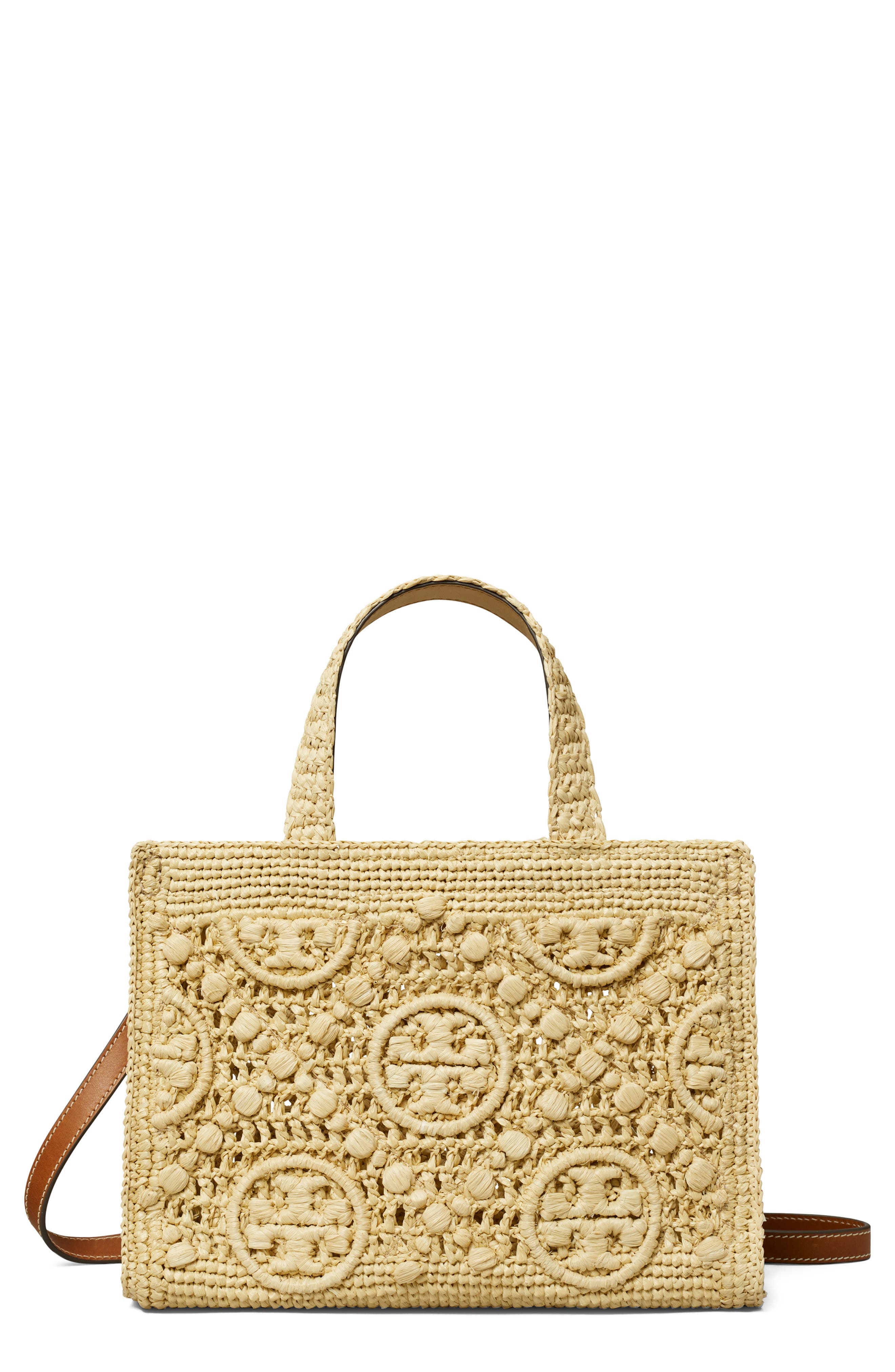 Tory Burch T Monogram Raffia Square Tote