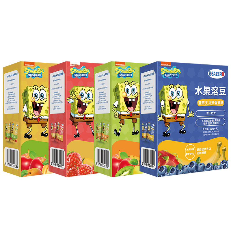 beazero海绵宝宝溶豆4盒水果味