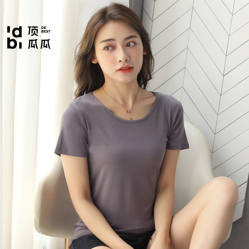 【JD旗舰店】顶瓜瓜2022春新款春夏新款打底衫女半圆领女装短袖