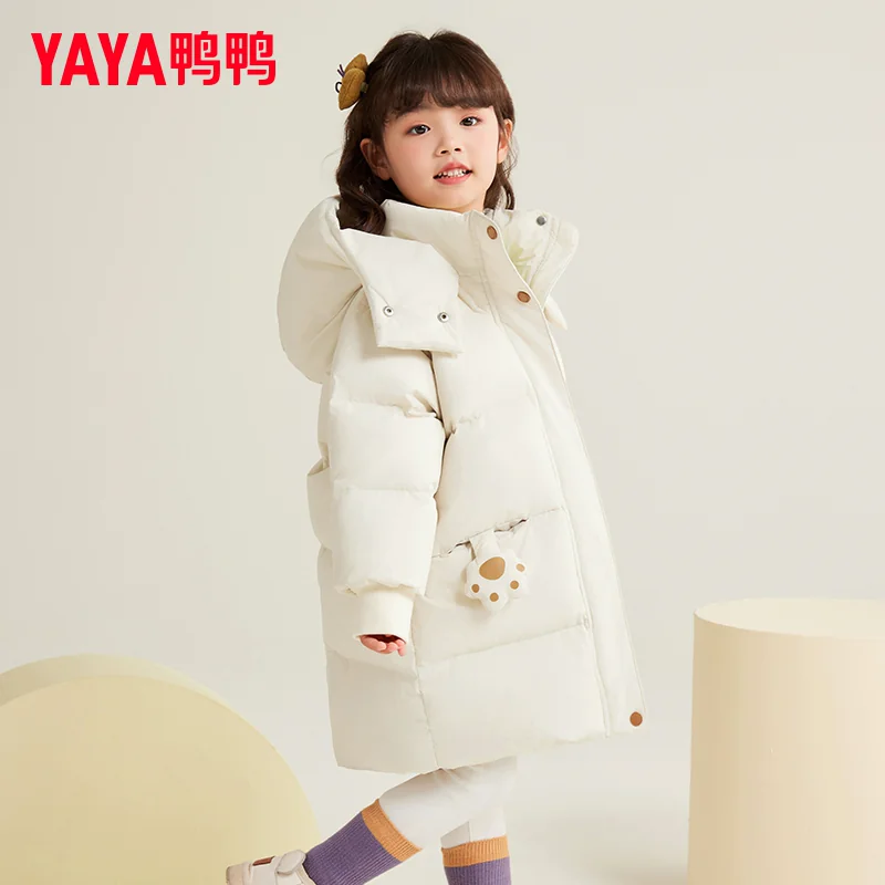 鸭鸭儿童羽绒服女童中长款过膝可爱加厚冬季新款宝宝小童装外套GM