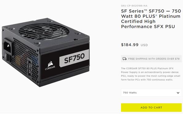 CORSAIR SF750 750W SFX 80+ 铂金全模组电源,特价$184.99 - 拔草哦