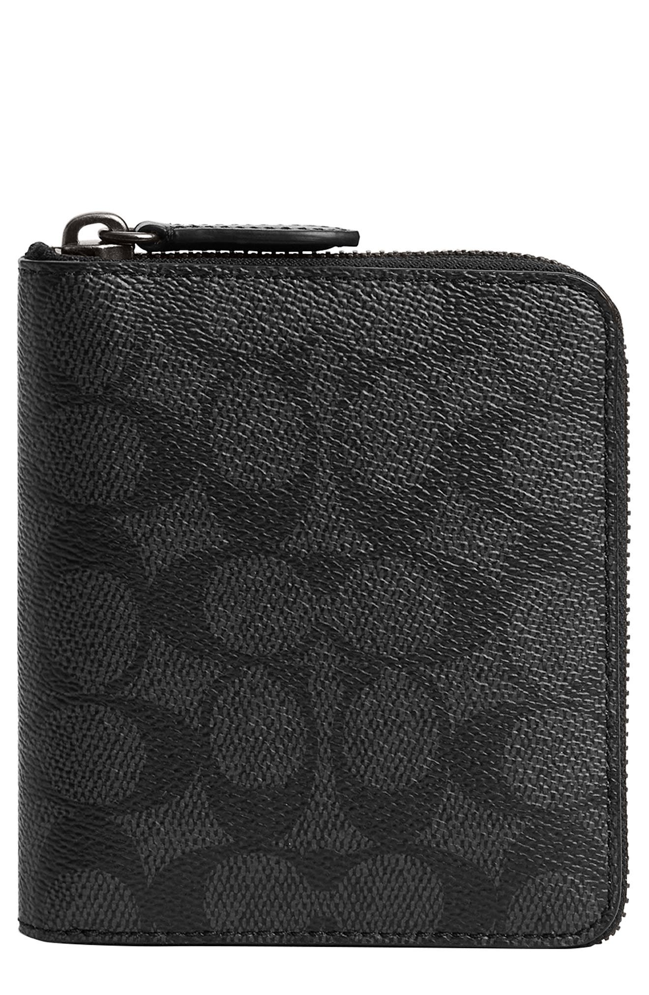 COACH Signature Coated Canvas & Leather Zip Around Bifold Wallet
