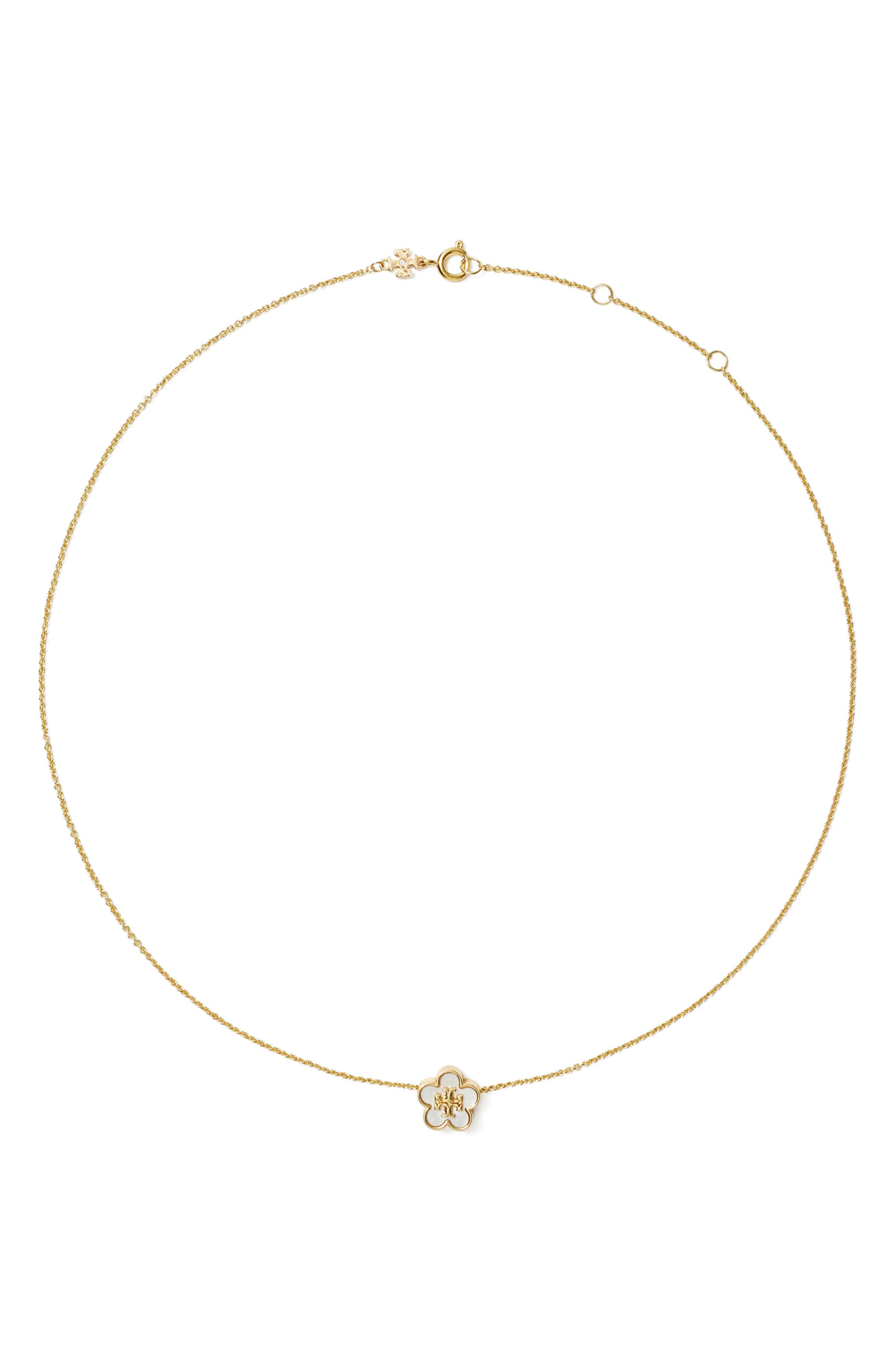 Tory Burch Kira Mother-of-Pearl Flower Pendant Necklace