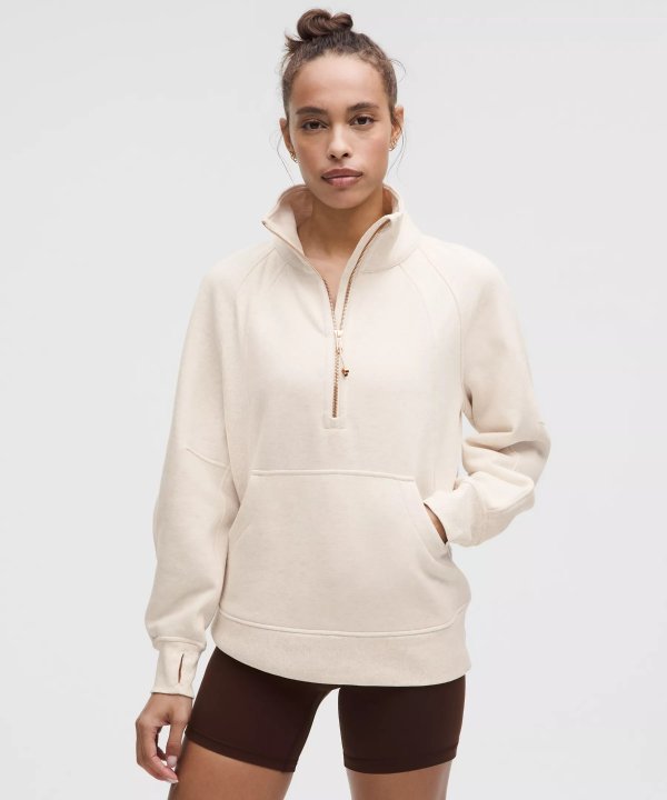lululemon Scuba 长款乳白金标半拉链卫衣
