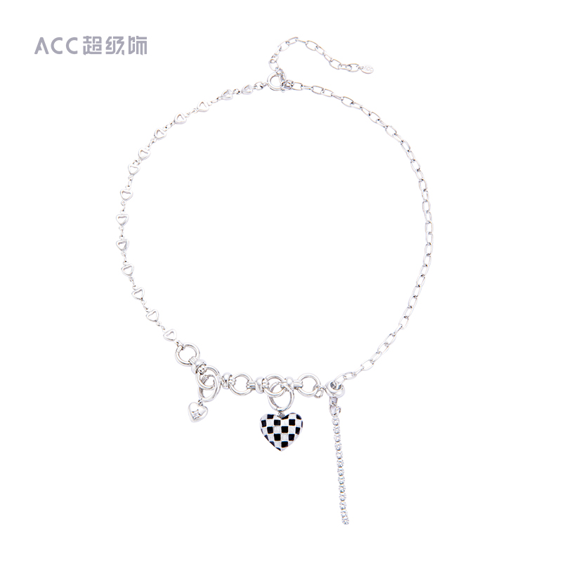 CC棋盘格项链女饰品甜酷高级轻奢锁骨链